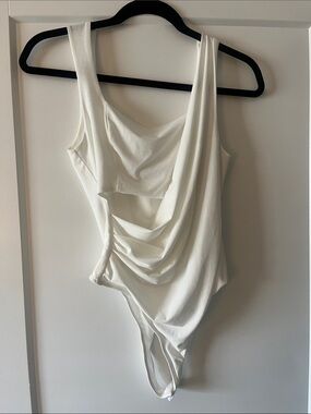 Astr White Cowl Neck Bodysuit